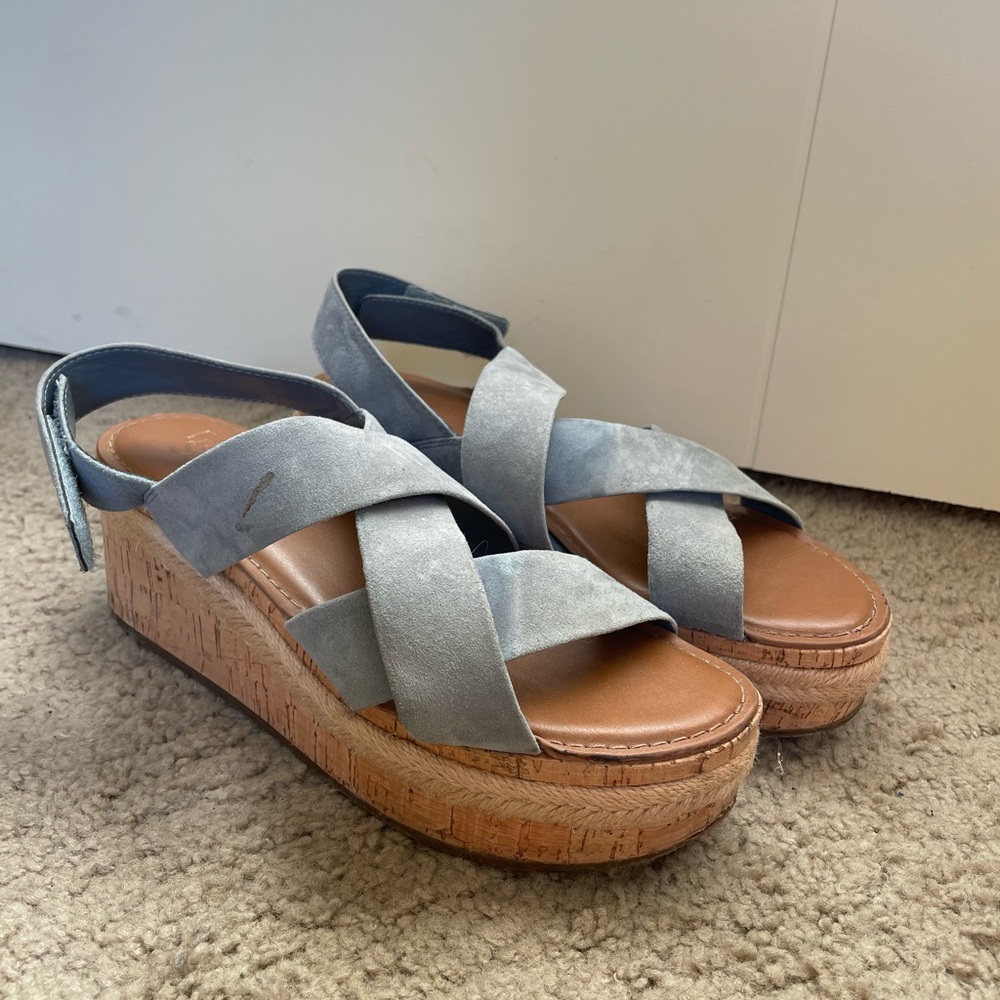 Blue Suede Platform Sandals - Size 9.5